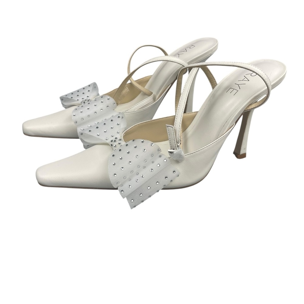 RAYE White Heels with Rhinestone Accents